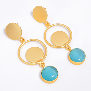 Laiton 14k plaqué or pierres précieuses boucle d'oreille filles mode fait à la main en laiton pierres précieuses bijoux personnalisé en laiton exportateur de bijoux - Product Image 4