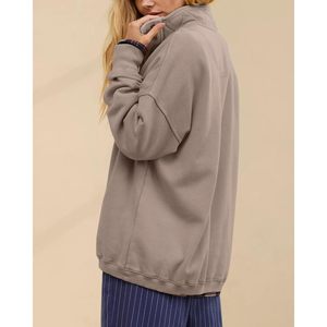 FOXA Women's Oversized <b>Henley</b> Sweatshirt Pullover <b>Top</b> Fall Outfits Quilted Placket Detail Knitted Fabric - Product Image 5