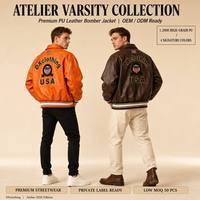 Blouson universitaire personnalisé en chenille avec patchs, en cuir PU 500 g/m² et mélange de laine, style Letterman, coupe bomber ample, streetwear, broderie, fabricant OEM
