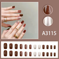 24 faux ongles courts à presser, dégradé moka brun, élégants, détachables, pour femme, collection automne-hiver, pour manucure et nail art
