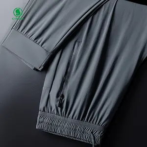 2024 Summer New Trend Men's Casual Pants Quick Dry Ice Silk with Thin Elastic Comfortable Trousers