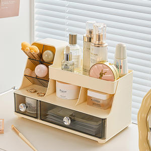 Organisateur de maquillage de bureau avec tiroirs, boîte de rangement pour soins de la peau, rouge à lèvres, papeterie, support cosmétique, étagère blanche multicouche - Product Image 4