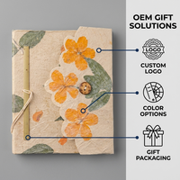 Carnet de notes à couverture rigide carrée en papier texturé, avec fleurs pressées faites à la main, pour journal botanique, marque privée, vente en gros