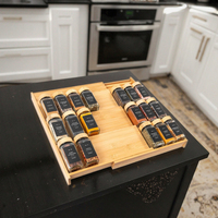 Organisateur de tiroir à épices extensible à 2 niveaux en bambou, support à épices pour armoire de cuisine, plateaux de rangement en bois