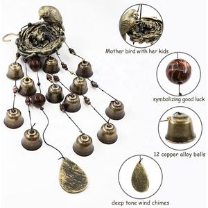 ของตกแต่งสวนโลหะกลางแจ้ง สีทองแดง รูปนกแขวนประดับ รังนกเรซิ่น ตัวหมุนลม กระดิ่งทองเหลือง โมบายลม - Product Image 2