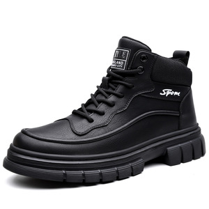 Bottes d'hiver pour hommes en cuir synthétique avec doublure en fourrure, semelle en caoutchouc antidérapante, bottes de neige chaudes à bout rond et semelle épaisse - Product Image 5