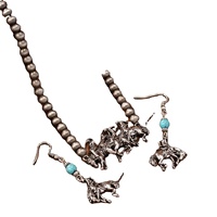 Bijoux de mode Western Cowgirl : Boucles d'oreilles et colliers perlés imitation perles Navajo avec motif cheval, en cuivre plaqué argent, pour les fêtes