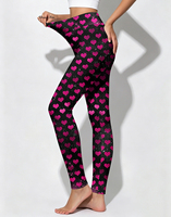 Leggings pour femmes rose vif à motif cœur Cyber Matrix, collants métalliques à motif d'amour, pantalons de fitness extensibles, vêtements de sport