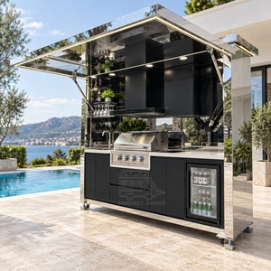 Compact Stainless Steel Outdoor Kitchen Portable Cooking Workstation With Cabinet <b>Storage</b> For Backyard <b>Camping</b> - Product Image 2