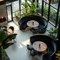 Ensemble table et chaises de restaurant moderne en marbre, demi-cercle incurvé, écologique et durable, avec banquette facile à nettoyer pour café