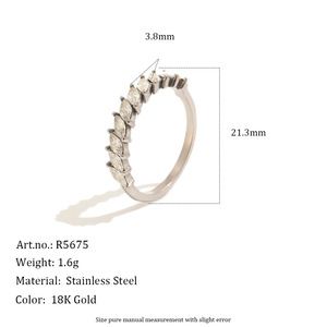 Anillo de Dedo de Acero Inoxidable con Incrustaciones de Circonio, Chapado en Oro de 18K, Anillo Apilable para Mujer, Joyería Moderna para Fiestas - Product Image 4