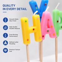 Bougies d'anniversaire colorées en forme de lettres avec points, à insérer sur un bâtonnet en bois, pour gâteau d'anniversaire, idéales pour les fêtes d'enfants