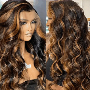 Perruque vietnamienne 1B marron miel avec mèches blondes, double densité, entièrement en dentelle frontale, longue, style ondulé et lisse, dentelle HD - Product Image 4