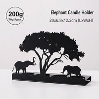 Portavelas de Hierro Negro con Forma de Elefante, Soporte para Velas de Té con Silueta de Safari Africano, Centro de Mesa Metálico con Diseño de Animal para Decoración de Mesa o Repisa