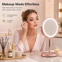 Miroir de maquillage grossissant OEM ODM 3x/5x/7x/10x, portable, rechargeable, double face, avec LED à 3 couleurs réglables et rotation à 360°
