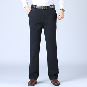 Pantalon de costume d'affaires droit 100% coton pour hommes, léger et formel, long, en sergé de coton, plat - Product Image 6