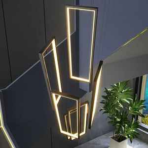 Große Treppe Kronleuchter Rechteck Kronleuchter Leuchte hängen moderne Pendel leuchte hohe Decke verstellbar schwarz LED 80 - Product Image 5