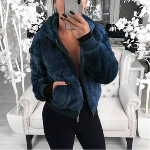 Nuova Giacca Corta da Donna in Ecopelliccia con Cerniera, Cappuccio e Tasche, Vita <span class=keywords><strong>Alta</strong></span>, <span class=keywords><strong>Moda</strong></span> Slim, Nera Rossa Rosa, Effetto Pelliccia di Coniglio - Product Image 5