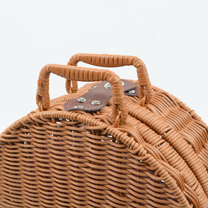 Hand-Woven Kitchen <b>Storage</b> <b>Baskets</b> <b>Wicker</b> Rattan Tray with Plastic Material for Picnic and Cookware Sets - Product Image 3