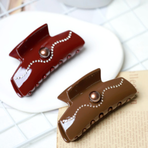 Horquilla Unisex de gama alta con perlas, diamantes de imitación coreanos, acetato, plástico, rojo, negro, disco de cabeza, horquilla - Product Image 5