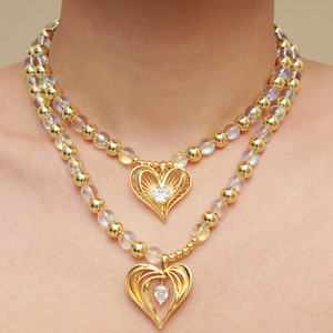 Heart Shape Pearl Necklace Gold Tone Clavicle Chain Everyday Wear Jewelry Set With Crystal Pendant DZ 3372 DZ 3373 DZ 3374 DZ - Product Image 2