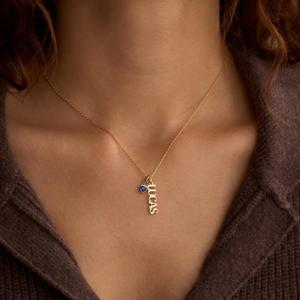 Collana Delicata <span class=keywords><strong>con</strong></span> Nome e Pietra Portafortuna, Regalo Personalizzato per la Festa della Mamma - Product Image 2