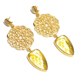 เครื่องประดับต่างหูอัญมณีทองเหลืองชุบทองคุณภาพสูงต่างหูอัญมณีทองเหลืองชุบทองมุกและซิทรีนเครื่องประดับแฮนด์เมด - Product Image 6