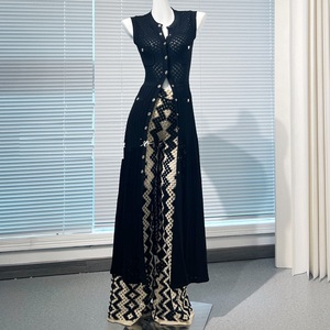 Da donna elegante girocollo senza maniche traforato in maglia Jacquard vestitino monopetto <span class=keywords><strong>lungo</strong></span> - Product Image 6