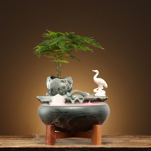 Décorations Maison Fontaine en Céramique Lumineuse Petite pour Salon, Humidificateur de Bureau à Circulation d'Eau Artisanale - Product Image 4