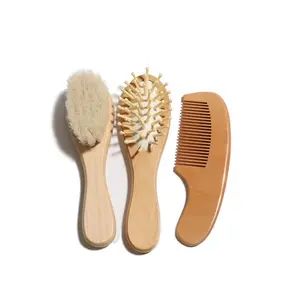 ZUQA Exports Spot Natural Sheep Brush Baby Bristle Brush Children's Massage bristle brush Newborn Wooden mini comb set