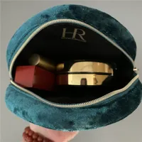Pochette de voyage ronde en velours pour mini-rouge à lèvres avec poches intégrées, trousse de toilette portable
