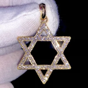 Iced Out Star Of David Pendant 14K Gold Plated Hiphop 925 Sterling Silver VVS Diamond Star Of David Pendant