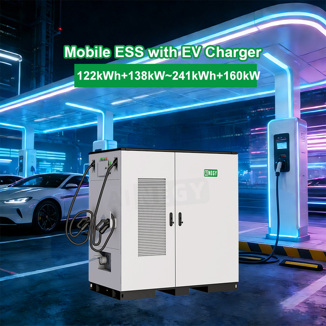 AINEGY 153kWh 120kW IP54 2 Guns All-in-one Solar Pv Battery Ess Ev Charger New Condition Electric Car Charging Station
