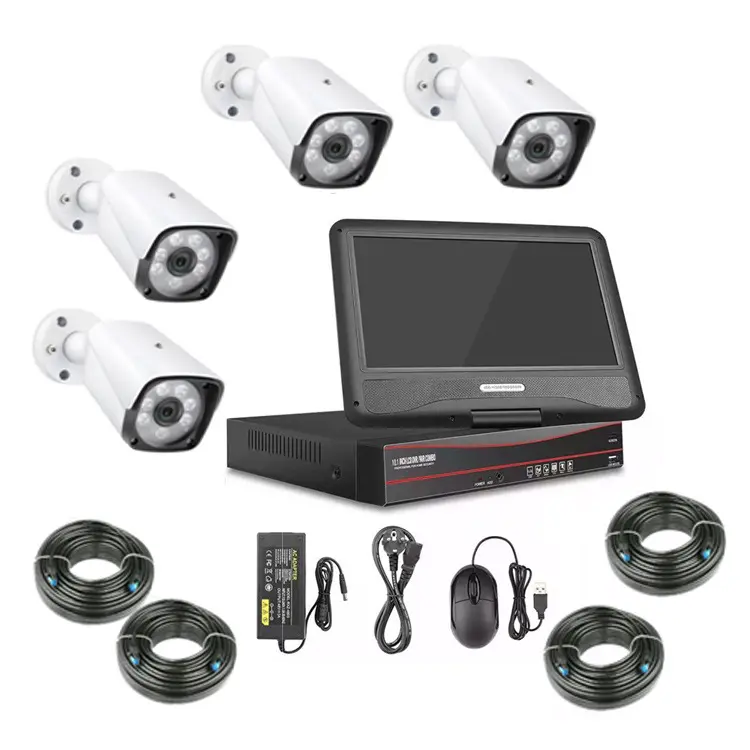 Kit Kamera Cctv 4Ch, Kit Keamanan Rumah Penglihatan Malam Ahd Nvr dengan 4 Buah Kamera Tahan Air Luar Ruangan H.264 720P 1080P