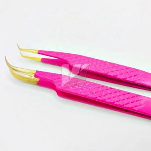 Pince à épiler d'extension de cils en acier inoxydable japonais à revêtement rose avec pointe dorée Diamond Grip Logo personnalisé avec pointe pointue - Product Image 6
