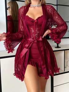 <span class=keywords><strong>Camicie</strong></span> <span class=keywords><strong>da</strong></span> <span class=keywords><strong>notte</strong></span> <span class=keywords><strong>Sexy</strong></span> <span class=keywords><strong>da</strong></span> donna di lusso con fori <span class=keywords><strong>da</strong></span> ricamo Appliques all'ingrosso dalla fabbrica pigiami di pizzo con metodo di tessitura intrecciata - Product Image 3