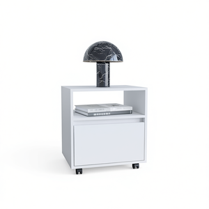 Table de chevet blanche Wasilla, 1 tiroir, étagère ouverte, meuble de chambre moderne et minimaliste avec roulettes - Product Image 1