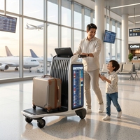 Chariot à bagages d'aéroport intelligent avec navigation IA, écran tactile LCD, publicité graphique animée en texte Android, utilisation en intérieur, OEM