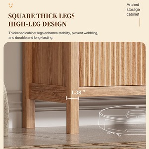 Armoire de rangement moderne en bois cannelé à arceaux hauts avec portes pour cuisine, salon et salle à manger - Product Image 2