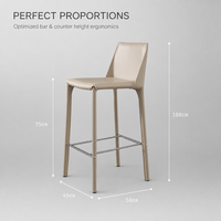 Tabouret de bar moderne, tabouret de comptoir, chaise de bar rembourrée en cuir PU avec repose-pieds en métal, structure en acier carbone pour îlot de cuisine