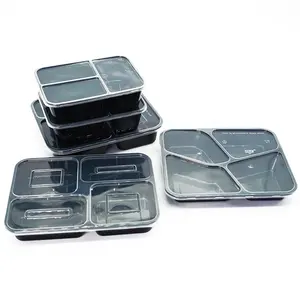 Boîte à lunch en plastique, contenant pour aliments, pour micro-ondes pp conteneurs en plastique, bento jetable emballage à emporter top 4 compartiments