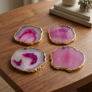 Posavasos de Ágata Morada Hechos a Mano con Bordes Dorados, Piedras Preciosas Pulimentadas Irregulares, Decoración para el Hogar para Acción de Gracias - Product Image 4
