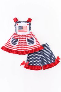 Dernières actualités des États-Unis. Tenues patriotiques pour filles de 1 an et 4 ans, avec appliques drapeau, collection boutique pour enfants du 4 juillet - Product Image 2