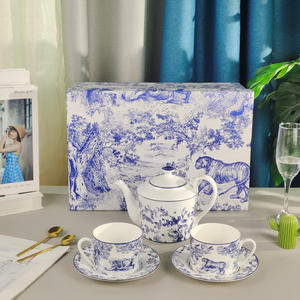 Nouvel ensemble de thé en porcelaine bleue de la série D nordique, ensemble de thé en céramique artisanal - Product Image 1