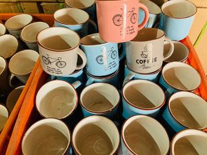 Blue <b>Enamel</b> Ceramic Coffee <b>Mug</b> Custom Logo Reusable Drinkware for Office Home Camping Gift - Product Image 3