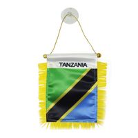Drapeau de voiture OEM Tanzanie mini 10x15cm, bannière suspendue en satin double face pour vitre de véhicule