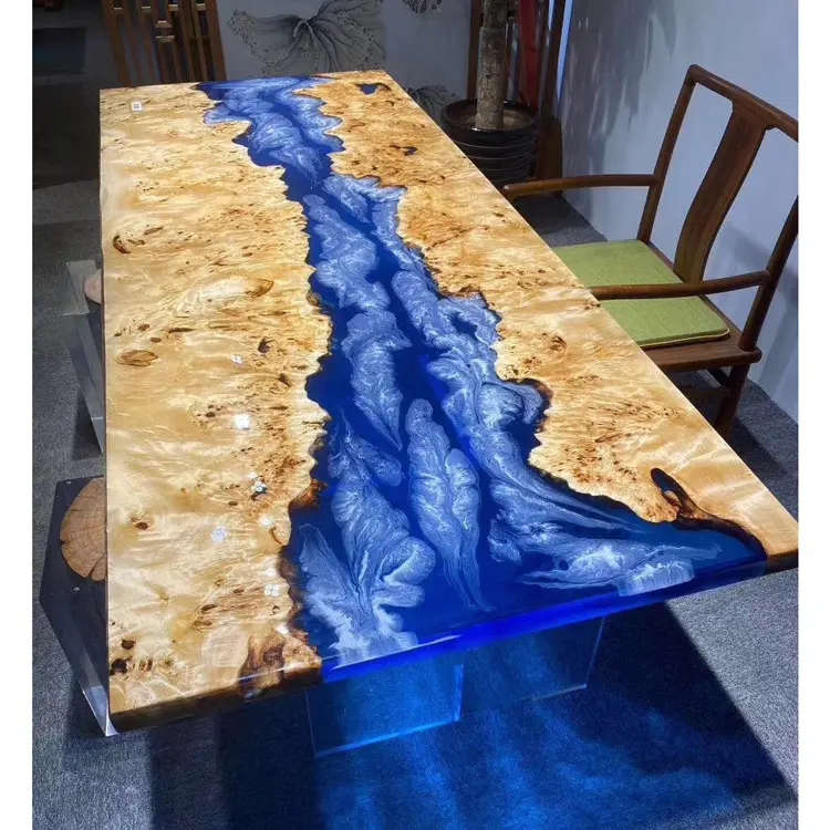 طاولات طعام بتصميم شلال أثاث غرفة طعام فاخر خشبي طاولة إيبوكسي