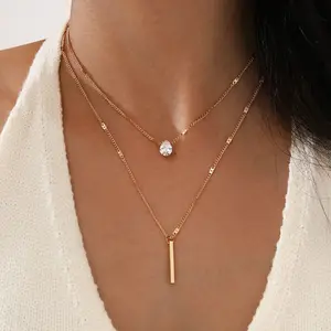 Conjunto de collar con colgante geométrico de cristal para mujer, joyería Vintage, Color dorado, 2022