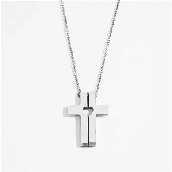 Yiwu Aceon Stainless Steel Newest Religious Jewelry Split Heart Cross Pendant Engraveable