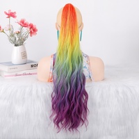 Cheveux synthétiques longs à ondulations aquatiques colorées, dégradé de couleurs, pour queue de cheval haute